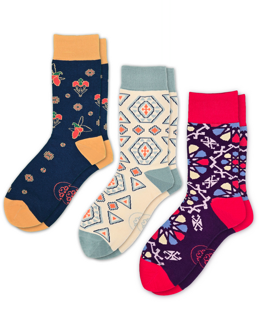 Paquete de 3 pares de calcetines de algodón de diseño - Karabakh, Pakhlava y Shebeke