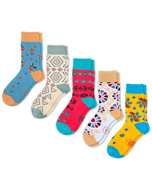 Paquete de 5 calcetines de algodón de diseño – Karabakh, Pakhlava, Alov, Shebeke y Buta