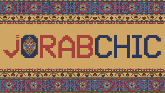 JorabChic logo framed by traditional Azerbaijani-inspired ornamental patterns representing the brand's cultural heritage and designer socks.