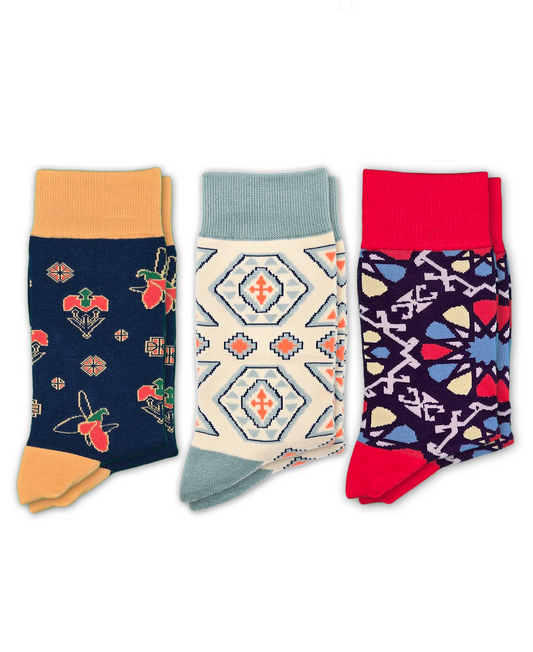 3-Pack Designer Cotton Sock Bundle - Karabakh, Pakhlava & Shebeke