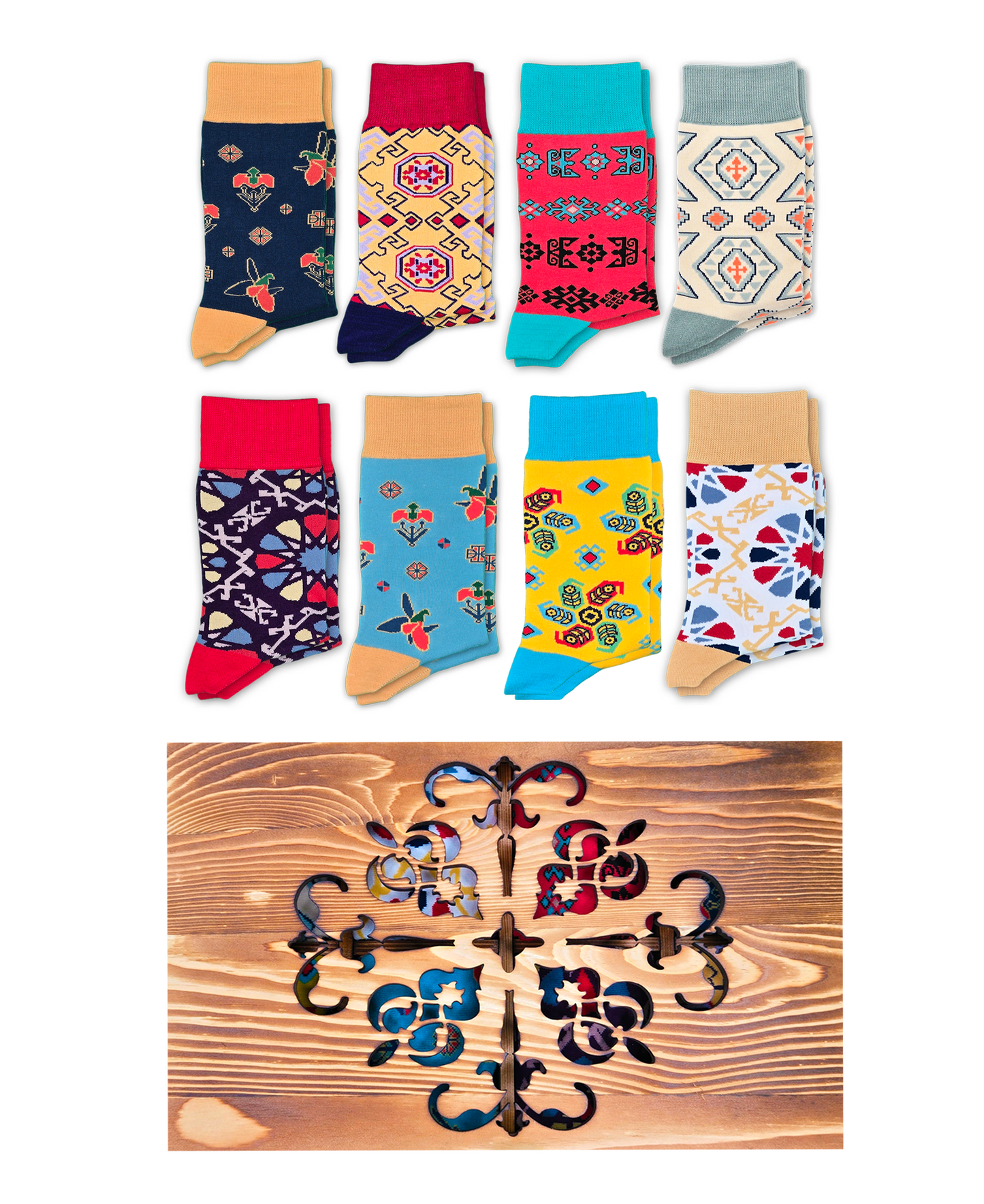 8-Pack Designer Cotton Socks - Heritage Gift Box Bundle