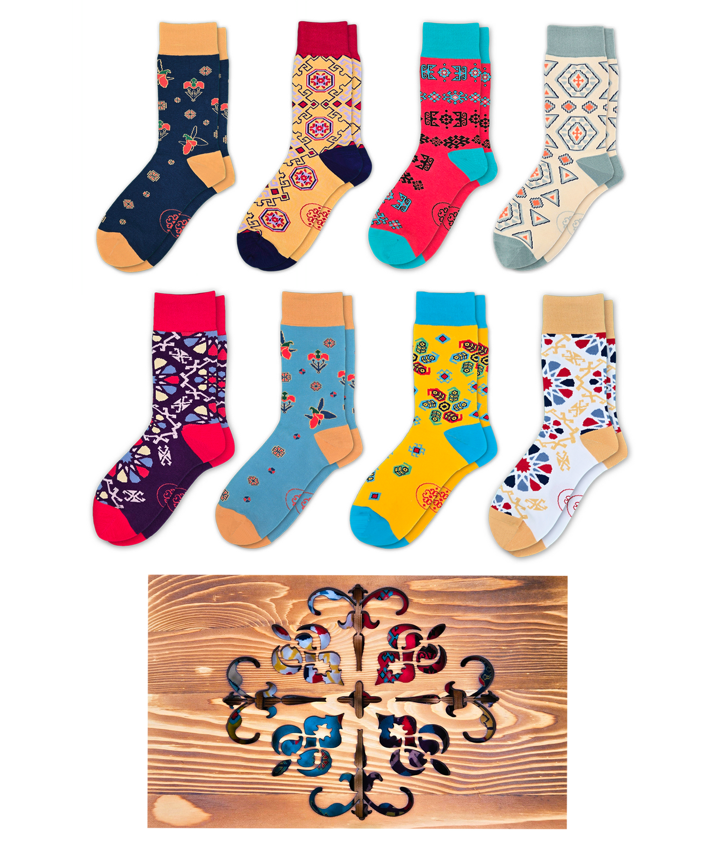 8-Pack Designer Cotton Socks - Heritage Gift Box Bundle