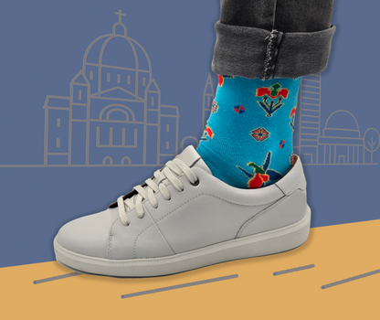 Karabakh Blue – Designer Cotton Socks Inspired by the Khari Bulbul Flower. A Testament to Love and Transformation.