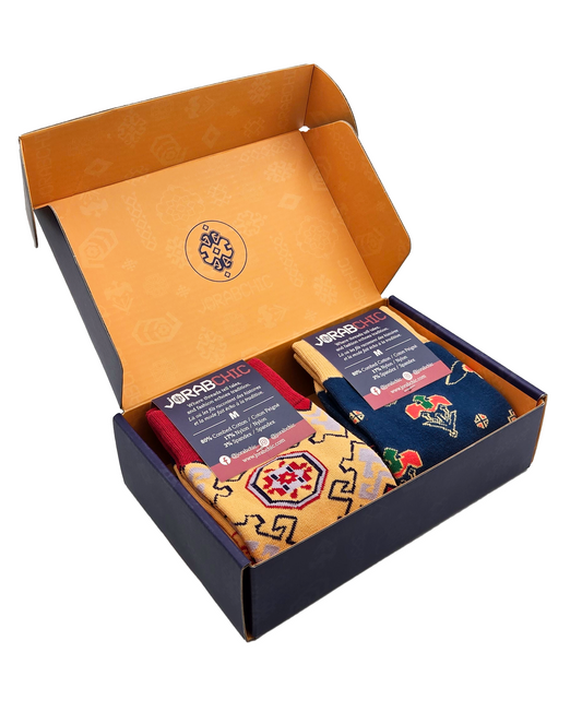 Gift Box Khazar Bundle - Designer Cotton Socks. Refined elegance with a touch of contrast. - JorabChic Socks and Accessories